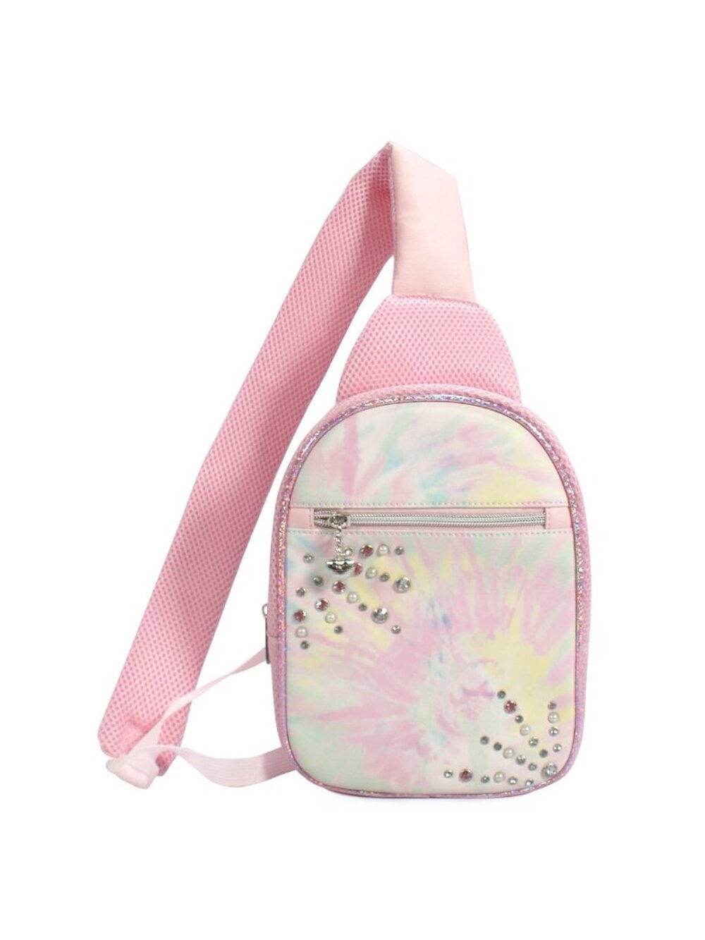 Girl's Pink Sling Backpack Dye Print with Beads